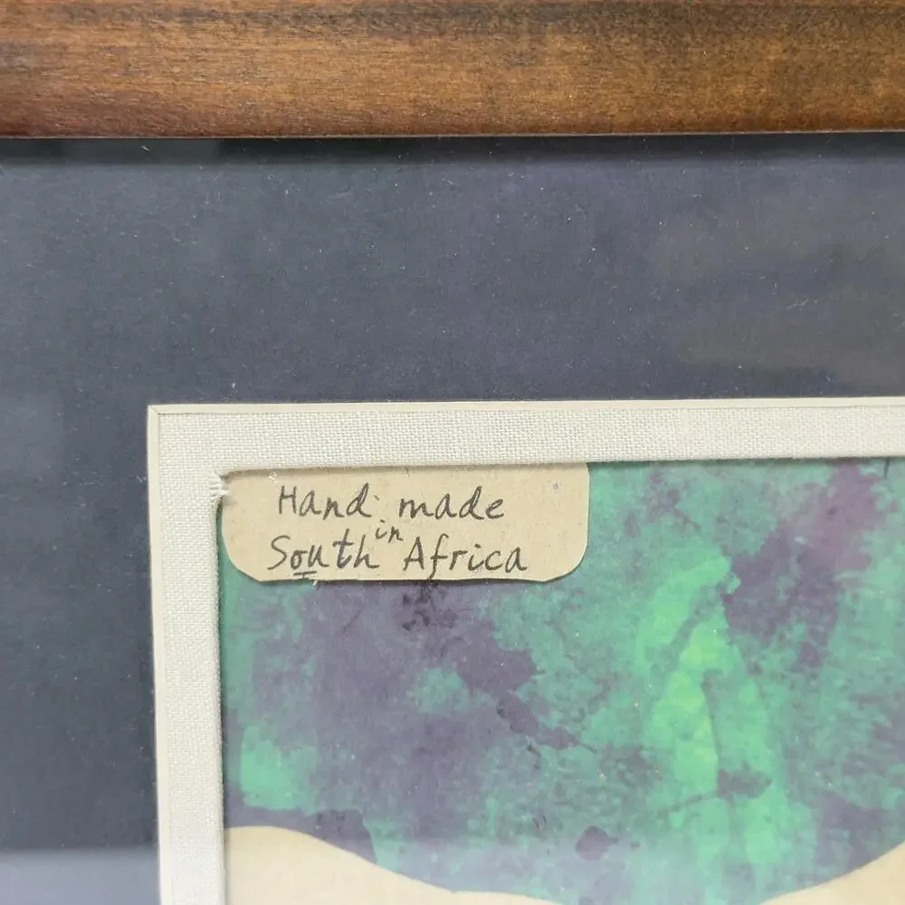 Handmade South African Mixed Media Safari Wildlife Framed Tribal Wall Art 12x12